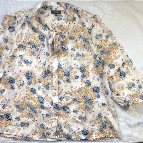 Modcloth Tie Neck Floral Blouse Women's XL Button Front 3/4 Sleeves Business - Picture 11 of 11